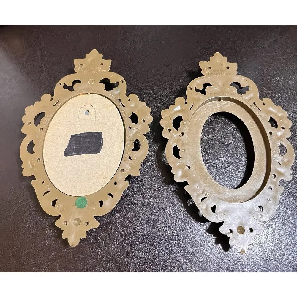 2 Vintage Small Hollywood Regency Mirror Frame Burwood Ornate Gold Tone USA